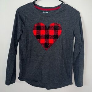 Cat & Jack Reversible Sequin Heart Long Sleeve Tee Girls L (10-12)